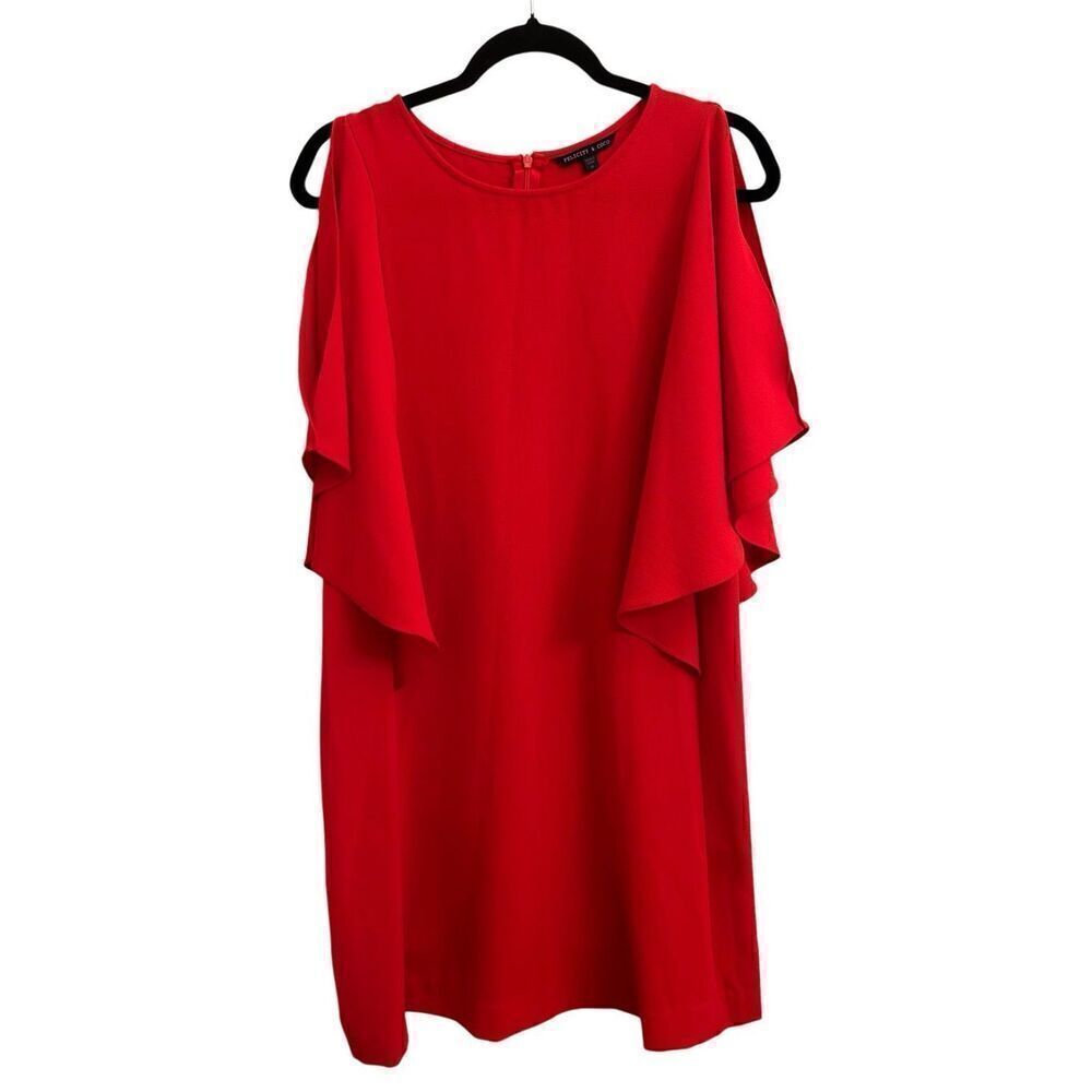 Felicity & Coco red shift dress flutter sleeves cold shoulders M holiday